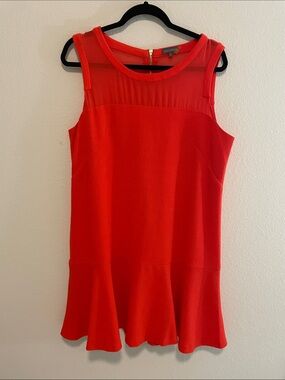 Vince Camuto Red Sleeveless Mesh Yoke Midi Dress